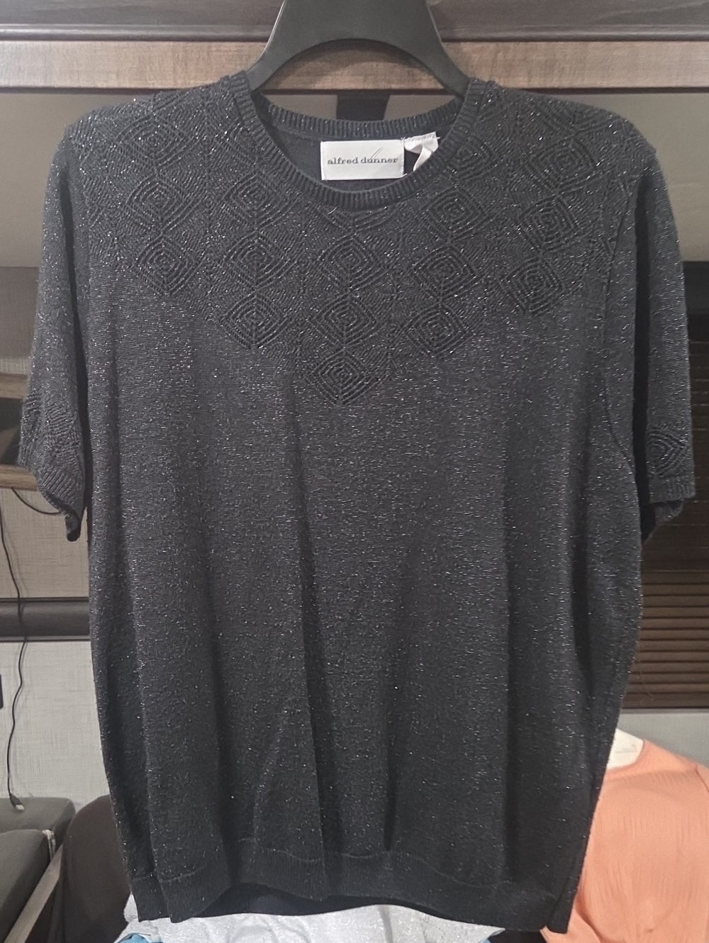 Alfred Dunner Black Short-Sleeve Shimmer Knit Tee